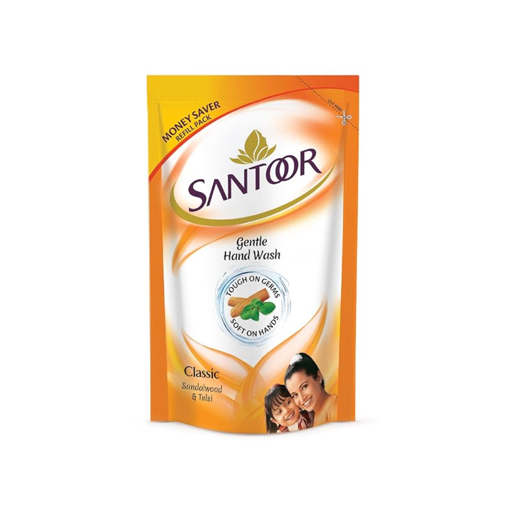 Santoor Classic Gentle Hand Wash, 180ml with Natural goodness of Sandalwood & Tulsi