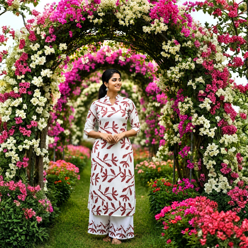 KURTI A-NK(with lining hakoba codeset) M FLORAL TRAIL IVORY