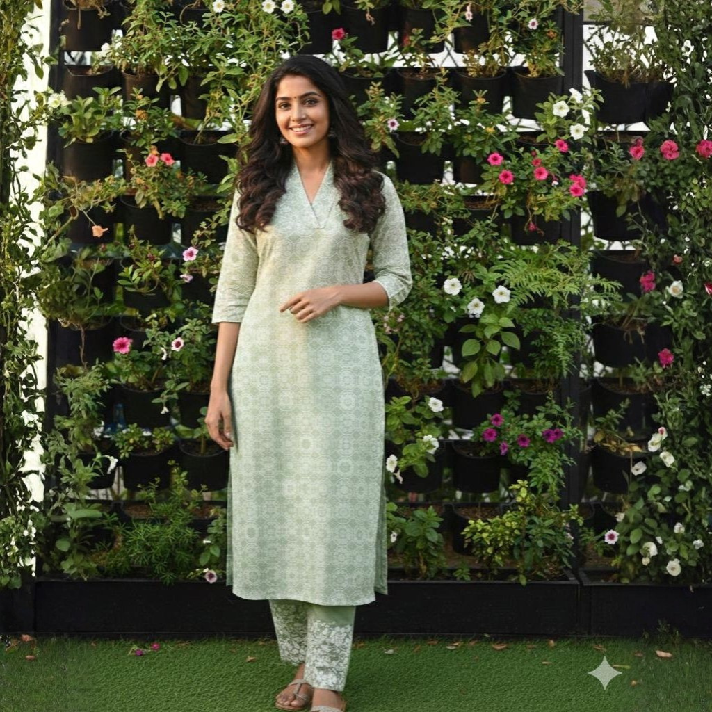 KURTI A-NJ (with lining hakoba codeset)Green Whisper