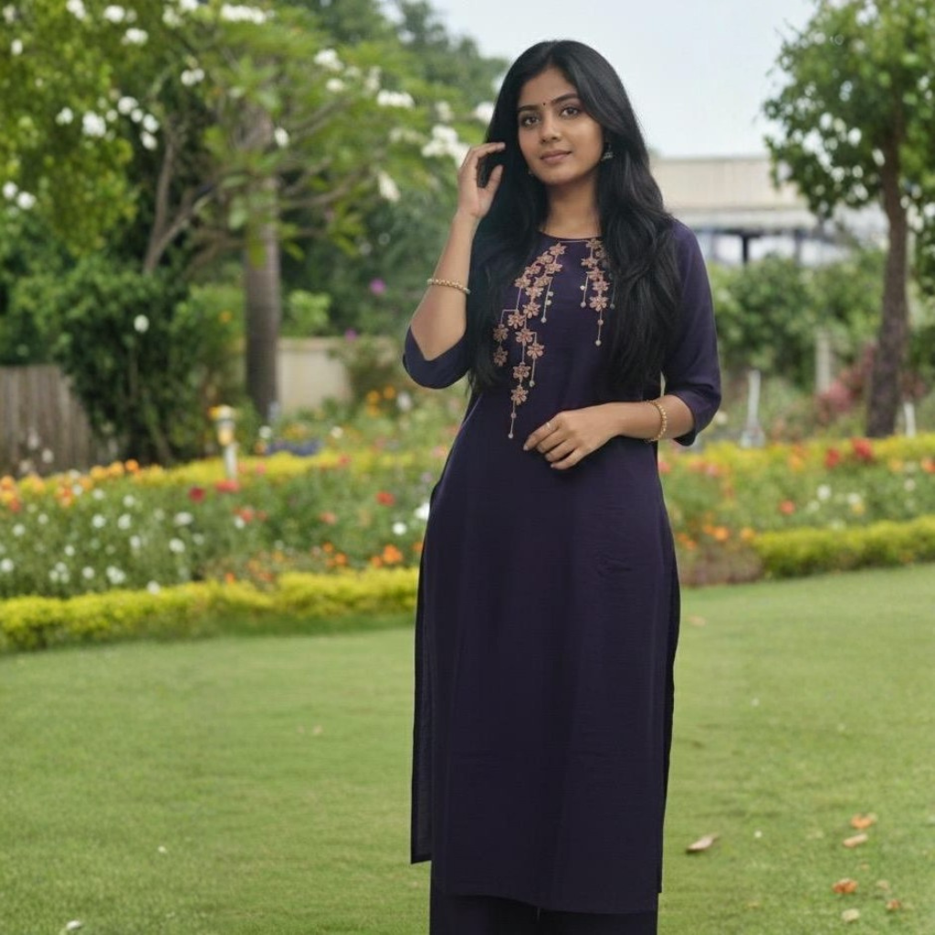 MIDNIGHT VIOLET KURTI ( WITH LINING A LINE )