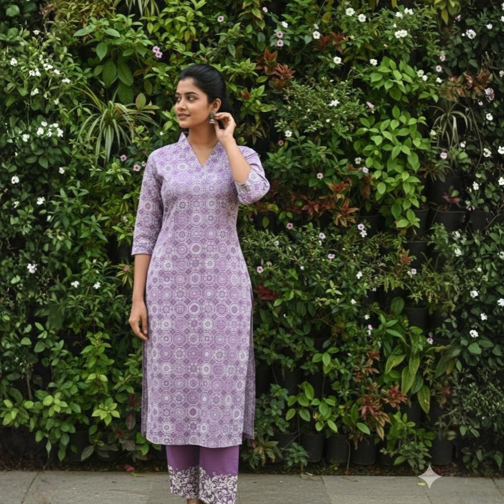 KURTI A-NJ (with lining hakoba codeset)LAVENDER WHISPER