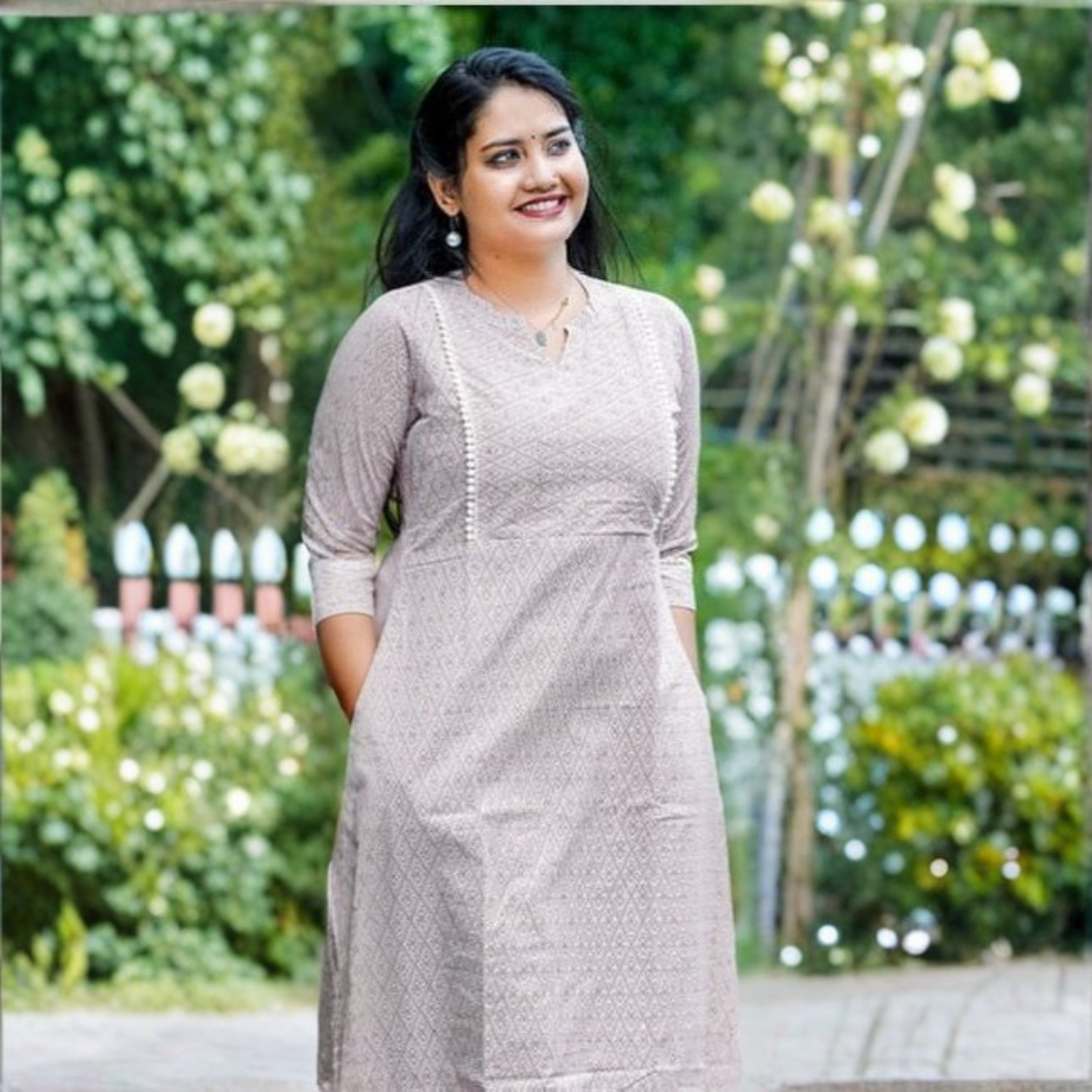 IVORY BLOOM KURTI ( WITH LINING A LINE )