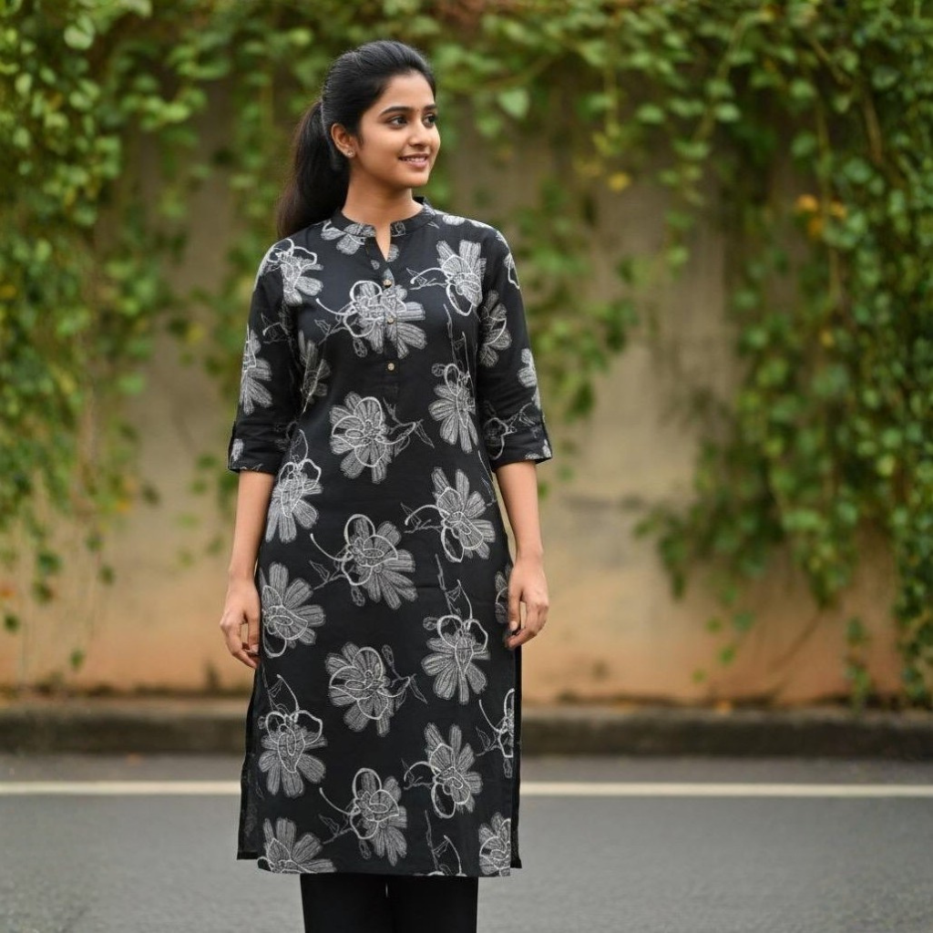 KURTI A-NI (with lining code set)BLACK FLORAL ELEGANCE