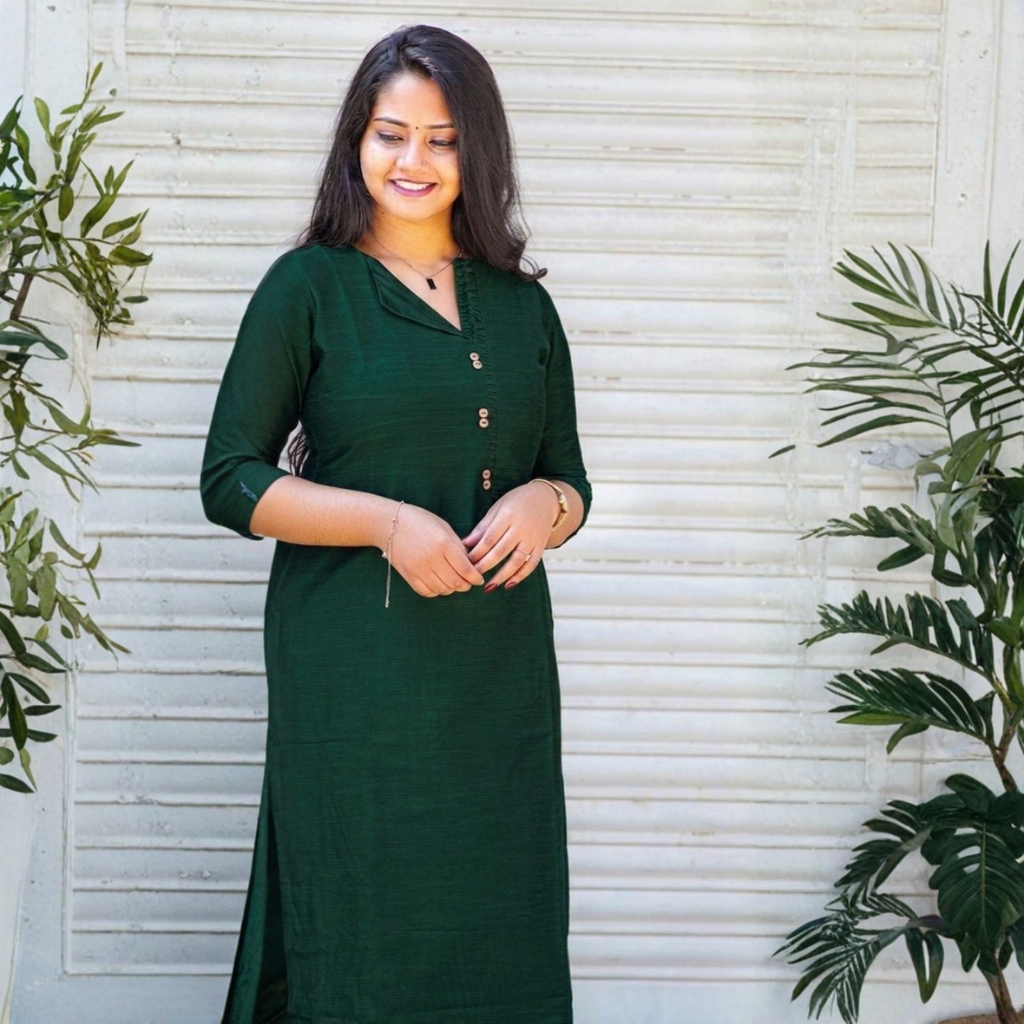 BOTTLE GREEN KURTI ( WITH LINING )