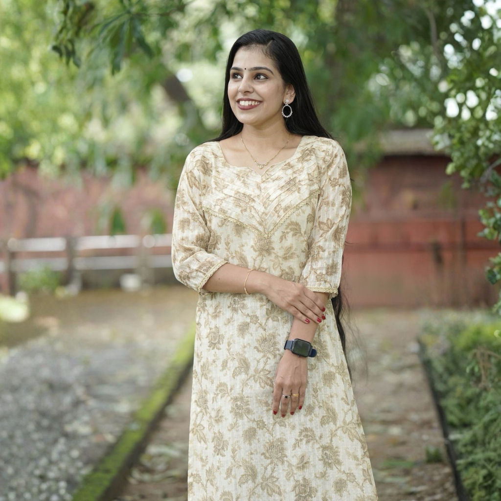 SOFT CREAM KURTI ( WITH LINING )