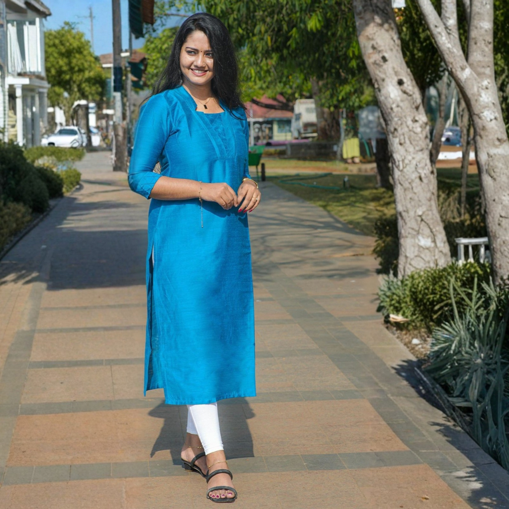 KURTI A-JE(with lining) SOLID BLUE