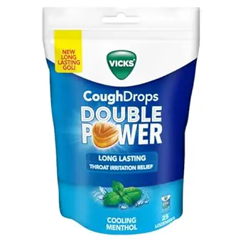 Vicks Cough Drops Double Power Throat Irritation Relief Cooling Menthol Pouch Of 25 Lozenges
