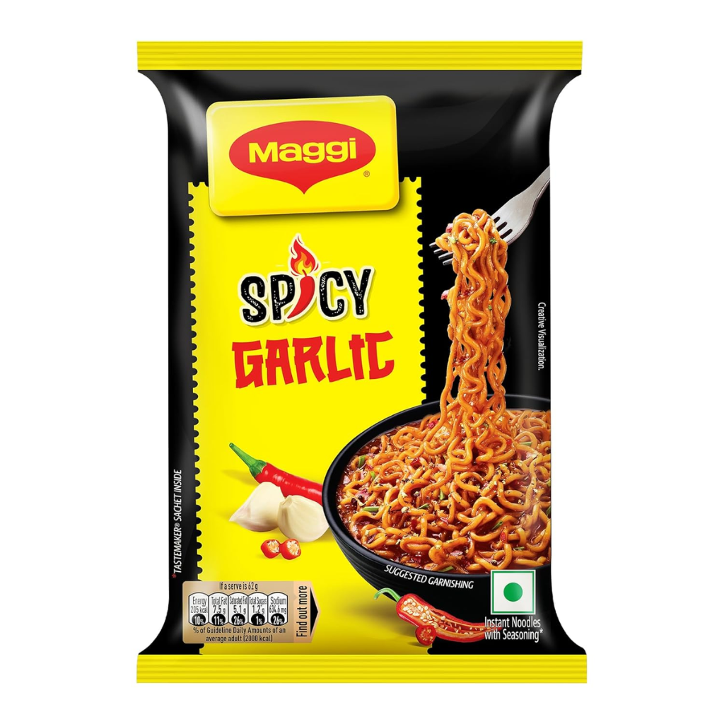 MAGGI Spicy Garlic Noodles | Fiery & Garlic Twist | Instant & Easy Snack | 62 g Pack