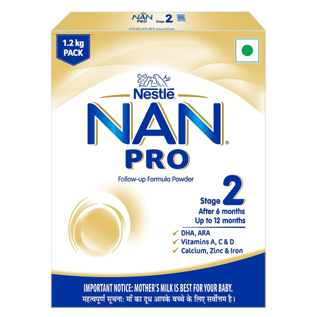 Nestlé NAN PRO Stage 2, 1.2kg, Follow-Up Formula Milk Powder for Babies (After 6 Months Upto 12 Months), with DHA-ARA, 3x400g Pouch in Box