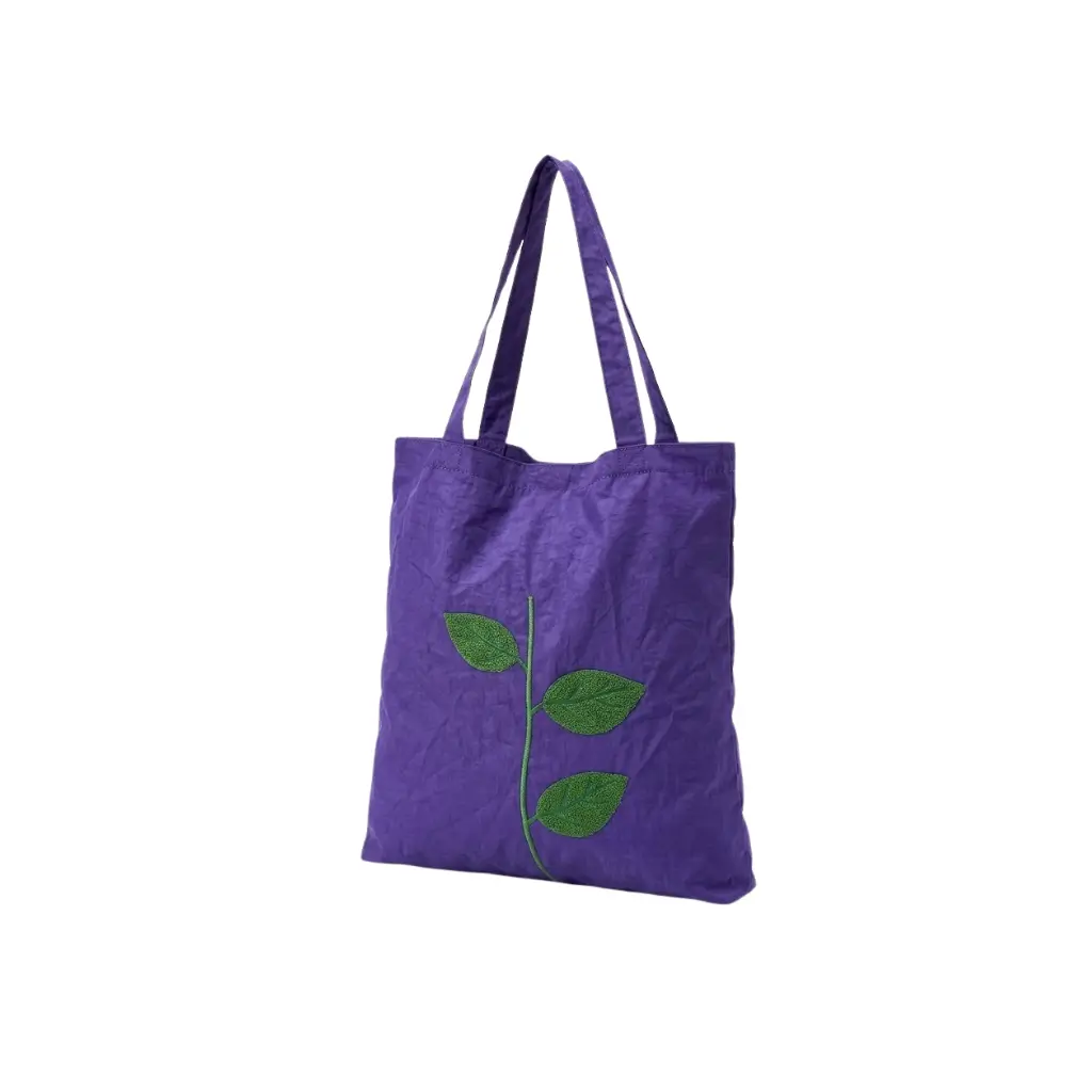Purple Foldable Shopping Tote Bag with Leaf Print (1 Pc)