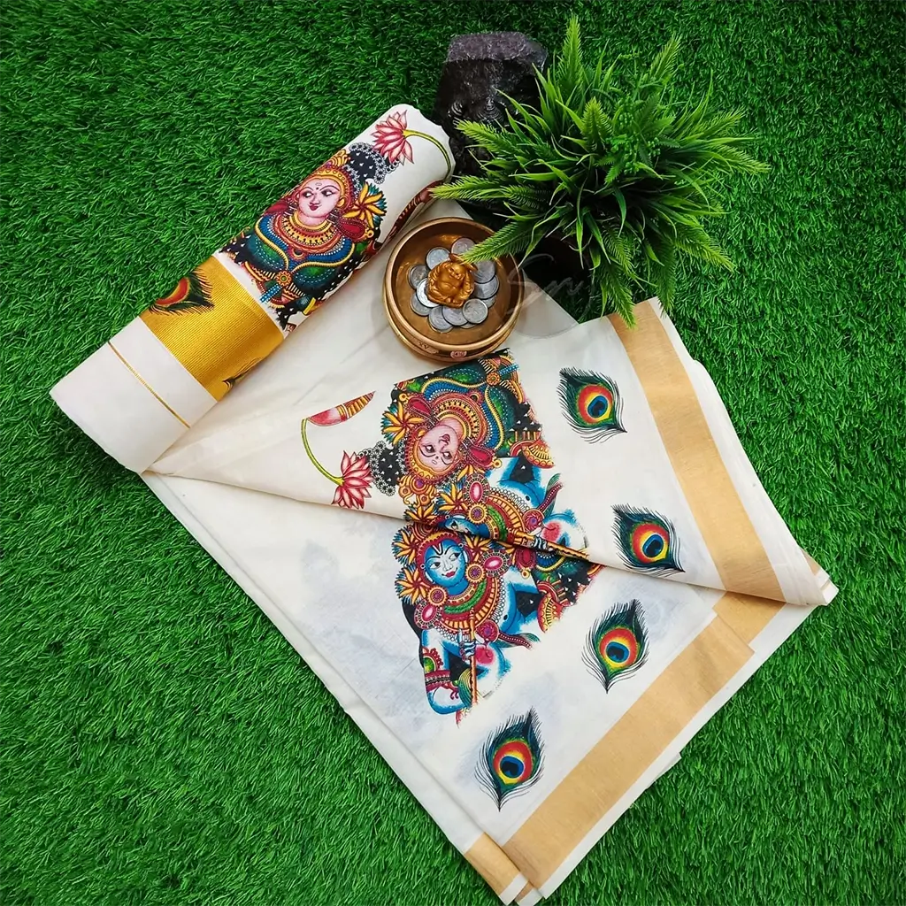 Buy COTTON SAREE WITH MURAL PRINT Online