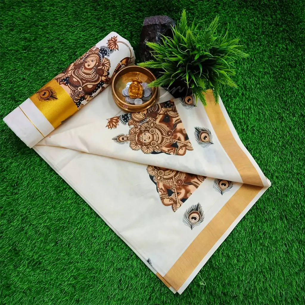 Buy COTTON SAREE WITH MURAL PRINT Online