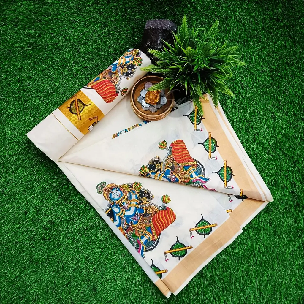 Buy COTTON SAREE WITH MURAL PRINT Online