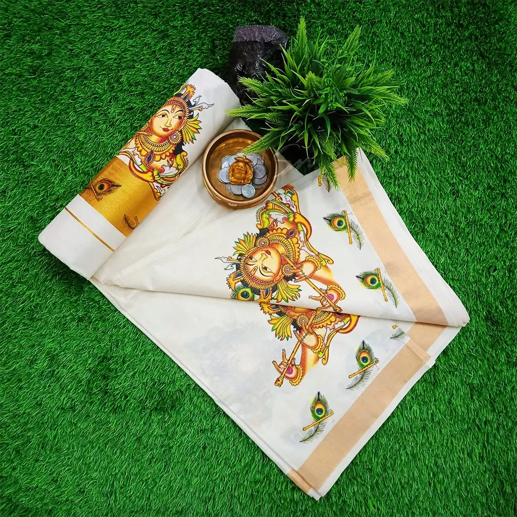 Buy COTTON SAREE WITH MURAL PRINT Online