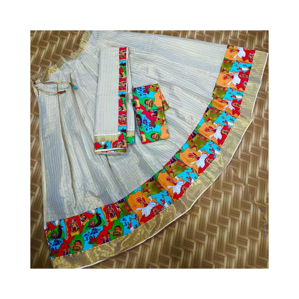 Sn Onam Kodi Digital Print Dhavani Set Orange