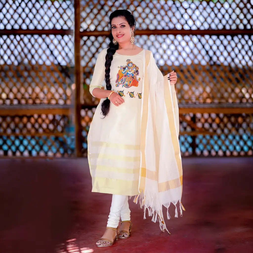 SN Onakodi Gold Tissue Readymade Kurthi Full Set - A Variant A, M